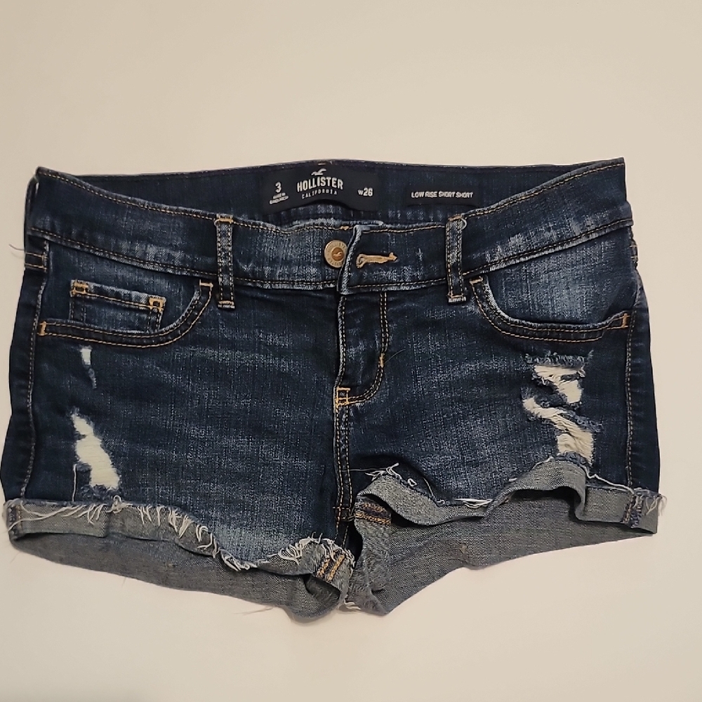 Hollister Blue Jean Shorts Distressed Cuffed Hem